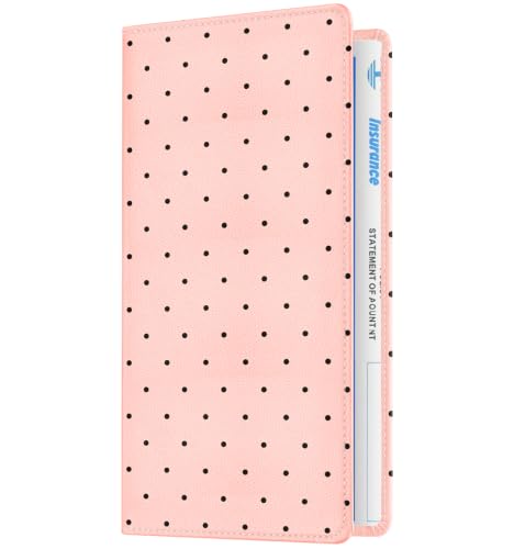 Slohif Car Registration and Insurance Holder with 2 Car Coasters, Elegant - color: Pink Polka Dot