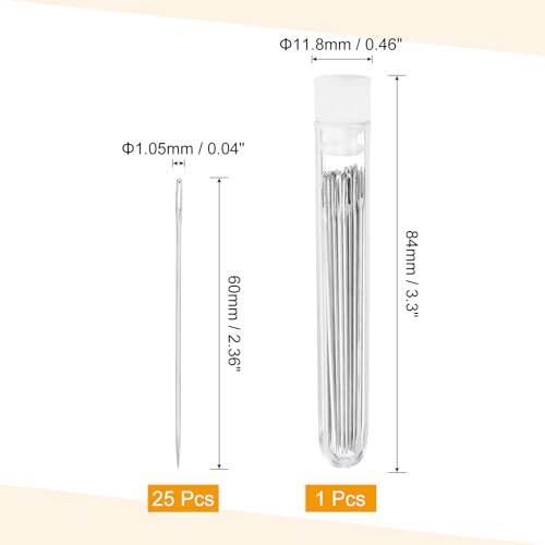 uxcell 25Pcs Large Eye Needles 2.36" Handmade Yarn Knitting Needles Silver