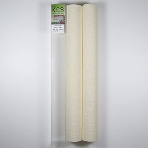 KCS 2 pc of 15" x 18" Counted Cross Stitch Cotton Aida Cloth Needlework Fabric (Cream, 14CT) - color: Cream, size: 14CT