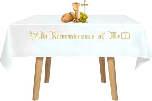 Large In Remembrance of Me Gold Thread Embroidery Altar Frontal Holy Communion Table Cloth Cover 96x52Inch White Rectangle Communion Table Cloth for Church for Gatherings Baptism Ceremonies(Gold) - color: Gold