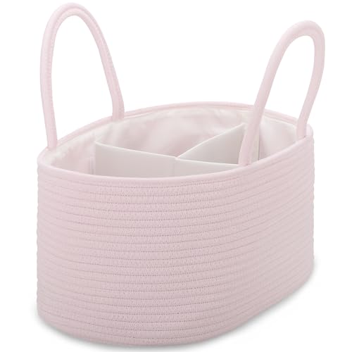 COMSE Large Cotton Rope Baby Diaper Caddy Organizer for Girls, Light pink - color: Light pink, size: Large