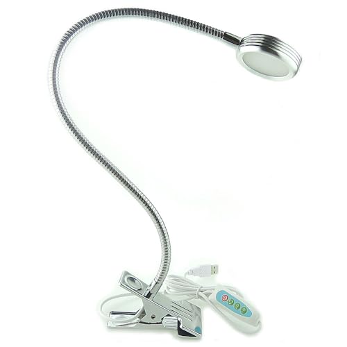 QUANS 3 Color Dimmable LED Clip On Light Silver Gooseneck Desk Reading Lamp - color: Silver (3 Color) Dimmable