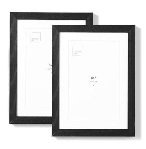 Opposite Wall - Set of 2-5x7 in - Black Solid Oak Wood Picture Frames with Mat - Wall Hanging & Tabletop Photo Frame - Pictures Display 4x6 with Mat, 5x7 without - Office, Gallery & Home Decor - color: Black, size: 5x7 in - 2 pk