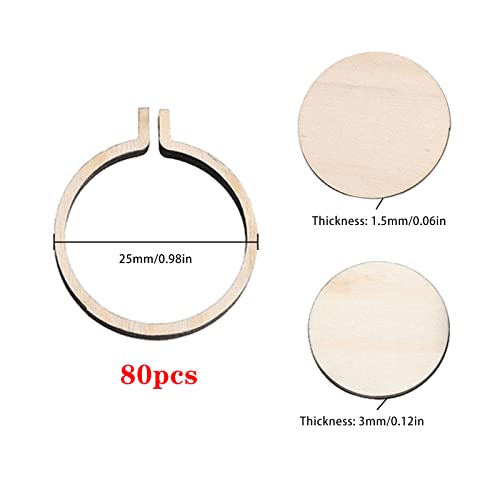 Wood Mini Embroidery Hoop Frame Sewing Ornament Frame Tiny Crossing Stitch Hoop Ring for DIY Embroidery Necklace Pendant Keychain (80Pcs Round 0.98 Inch) - size: 80Pcs Round 0.98 inch