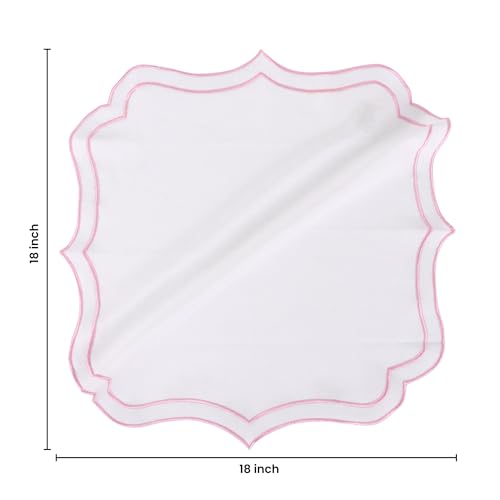NATURALCRAFT Scalloped Cloth Napkins 18x18 in - White Edges Blush Pink - color: White Napkin With Blush Pink Edges, size: 18" x 18" (Set of 4)