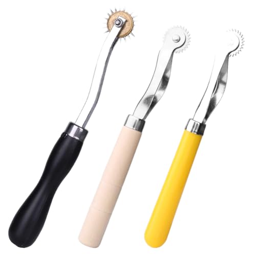 Lunarm Tracing Wheel Sewing Tool 3pcs Steel Needle Point Tracing Wheel - color: Black Wood Yellow