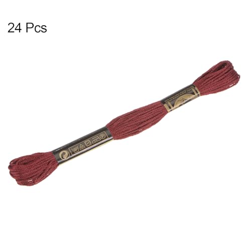 HARFINGTON 24 Skeins Embroidery Floss 8m Each Egyptian Long Fiber Cotton Cross Stitch Thread 26S/2x6 for Embroidery Projects Bracelet, Dark Red - color: Dark Red