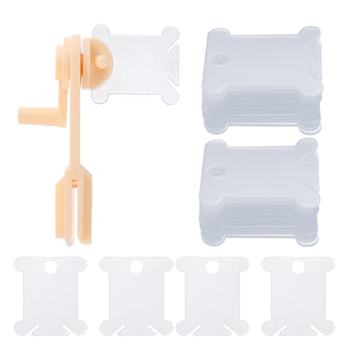 HARFINGTON 100pcs Embroidery Floss Bobbins with Bobbin Winder, Plastic Cross Stitch Thread Organizer Holder Cards Sewing Thread Sorting Tool Storage for Craft DIY Sewing, Blue - color: Light Blue