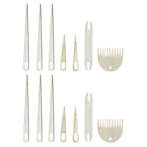 DFOBUNDO Wood Hand Loom Stick Set -14 Pieces Wooden Handcraft Weaving Kit with Crochet Hooks, Needle, and Comb, Excellent for Tapestry Weaving, Tapestry, and Crafting Projects