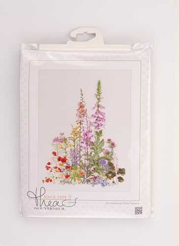 Thea Gouverneur - Counted Cross Stitch Kit - American Wildflowers - Aida - 16 Count - Embroidery Kits for Adults - Crafts - DMC Embroidery Threads and Other Cross Stitch Supplies Included - 554A - color: 554A Aida
