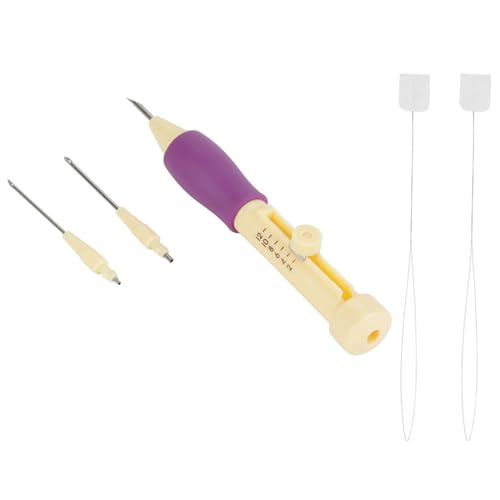 Embroidery Punch, Adjustable Needle Length Embroidery Needle Punch with 3 Sizes Needle Pen Kit Tool for DIY Craft(Yellow + ) - size: yellow + purple
