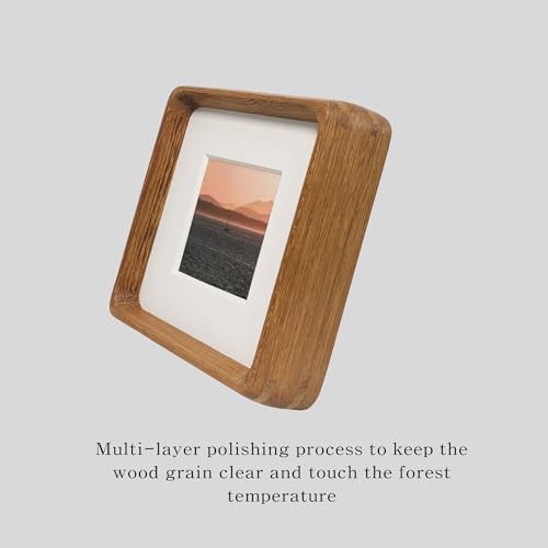 4x4 Picture Frame with 2x2 Mat - Solid Teak Wood Square Frame, Wall & Tabletop Display for Baby & Pet Photos (4x4,Teak) - color: Teak, size: 4X4