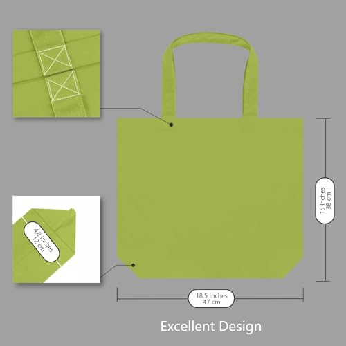 TOPDesign 1-Pack Super Strong Large 12oz Cotton Canvas Tote Bag, Reusable Grocery Shopping Cloth Bag, Fashionable Two-Tone Tote for Crafts, DIY Your Creative Designs - color: Light Green