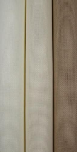 KCS 3 pc of 15" x 18"(38cmx45cm) 16 Count Cross Stitch Cotton Aida Cloth Needlework Rolled Fabric Box,16CT,Antique White +Cream+Khaki - color: Antique White +Cream+khaki, size: 16CT
