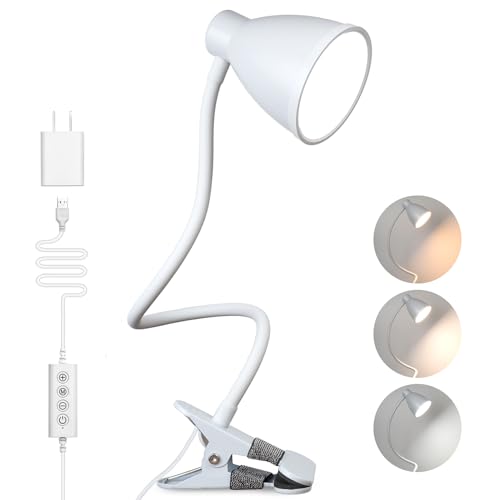 BOHON Clamp Lamp 5 Color Modes 10 Brightness Dimmer Bedside Lamp, White - color: White