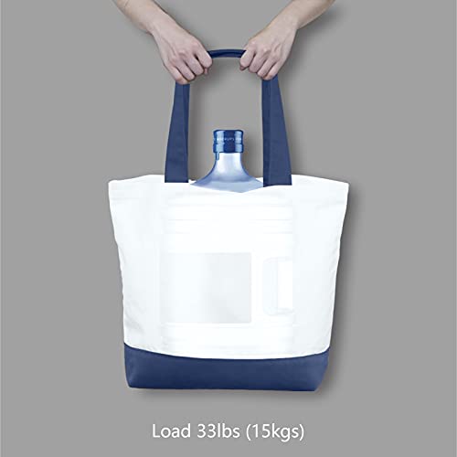 TOPDesign 1-Pack Super Strong Large 12oz Cotton Canvas Tote Bag, Reusable Grocery Shopping Cloth Bag, Fashionable Two-Tone Totes for Crafts, DIY Your Creative Designs - color: Blue/White