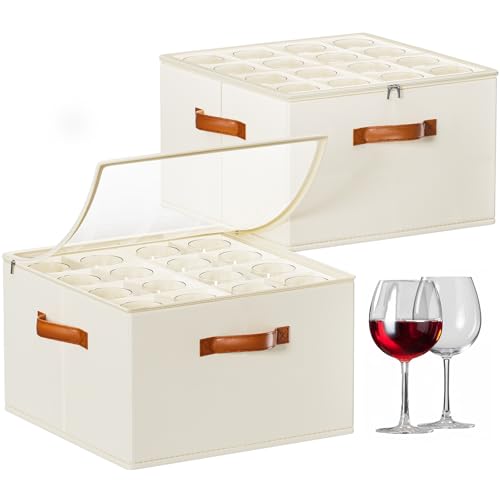 Foyego Wine Glass Storage Box, 2 Pack, Beige - color: Beige, size: 15.7"L x 15.7"W x 9.8"H-2 Pack