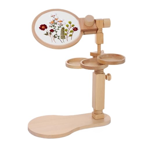 SUKUTU Adjustable Embroidery Hoop Stand Beech Wood Rotated Cross Stitch Stand with 3pcs Bowls Embroidery Frame Stand for Needlework Projects