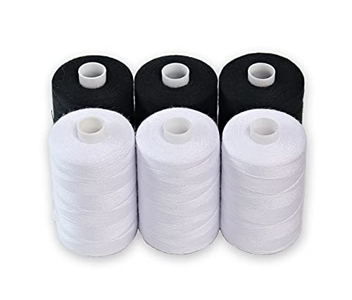Black & White Sewing Thread - 6 Spools of Polyester Thread for Sewing Machine for Beginners, Hand Stitching & Quilting - 1000 Yards Per Spool - color: Black-White