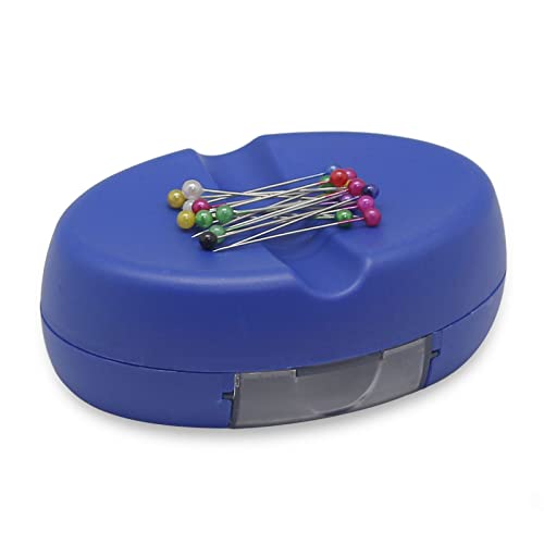 YEQIN Magnetic Sewing Pincushion with 15 Plastic Head Pins, Magnetic Pins Holder for Sewing Quilting, Pins, Paper Clips, Screws (Blue) - color: Blue