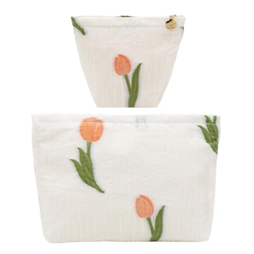getgto 2 Pcs Makeup Bags, Large Cosmetic Bag Travel Toiletry Bag - color: Tulip