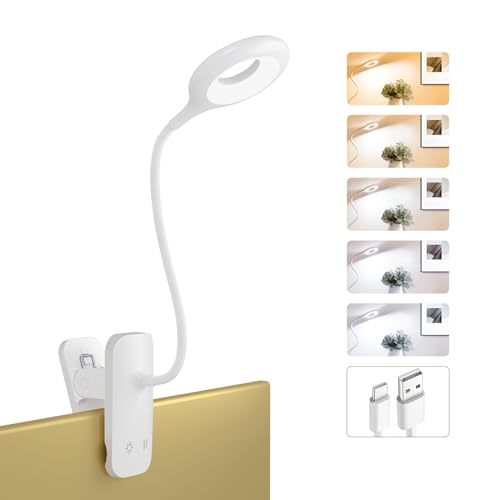 Rechargeable Clamp Light, LED Bed Reading Lamp for Headboard Desk - color: White