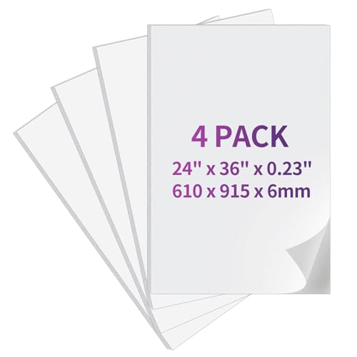 4Pack 24"x36" Self Adhesive Poster Board, 0.23 Inch Thick Foam Core Board with Self-Adhesive, Free Mounting Poster Boards, Large White Display Boards for Crafts, Art, Display
