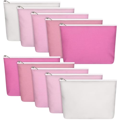Reginary 10 Pcs Canvas Makeup Bags Bulk Blank Cosmetic Bags,Pink - color: Pink