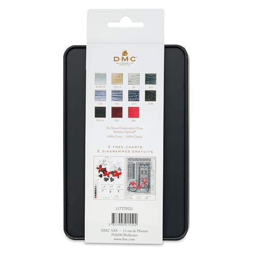 DMC Black Tin Embroidery Floss - Monochrome Colors - 24 Count - 8.7 Yard Skein