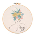 IUHUI Embroidery Kit for Beginners Adults - Fashionable Women Wearing Flowers Easy Patterns, DIY Hand Stitching Embroidery Set with Hoop (Demure Woman) - color: Demure Woman