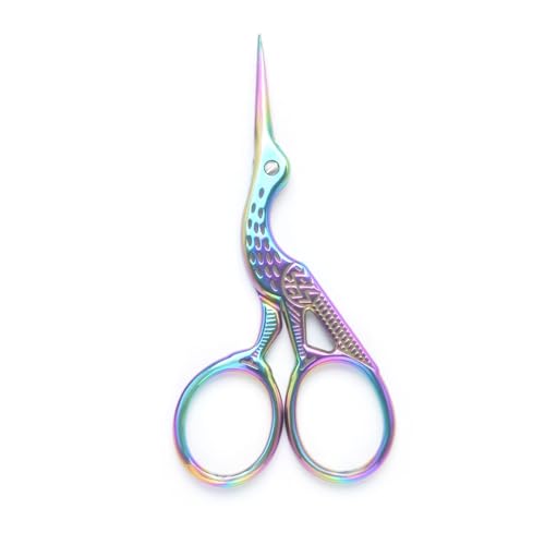 3.6" Sewing Embroidery Scissors with Artificial Leather Cover(Rainbow) - color: Rainbow