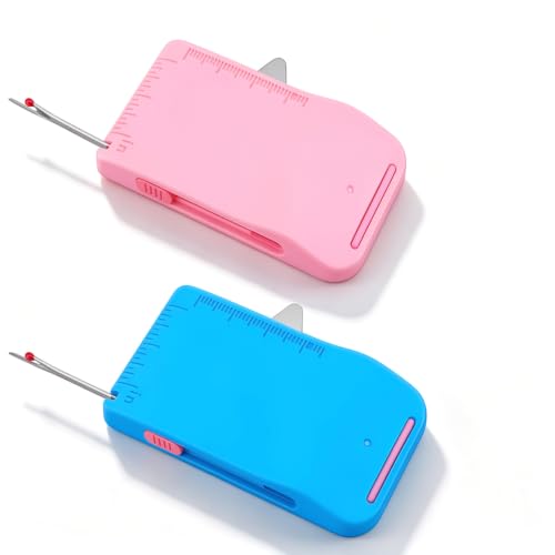 Magnetic Sewing Machine Sleeve Tool, 4-in-1 Edge Guide with Built-in Seam Ripper & Ruler Scale for Cuffs Plackets Topstitching, Multi-Functional Tool for Beginners (Blue+Pink)