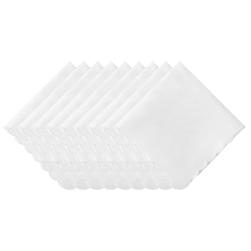 White Handkerchiefs for Women Soft Cotton Women’s Handkerchiefs - color: Scalloped Edge - 9pcs