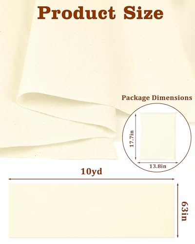 FIVEIZERO 100% Cotton Muslin Fabric by The Yard,63Inch X10 Yards Unbleached Natural Cotton Material–Medium Weight Beige Calico Fabric for Sewing,Quilting,Embroidery,Crafts & Apparel Projects - color: Natural Unbleached, size: 10 yards bolt