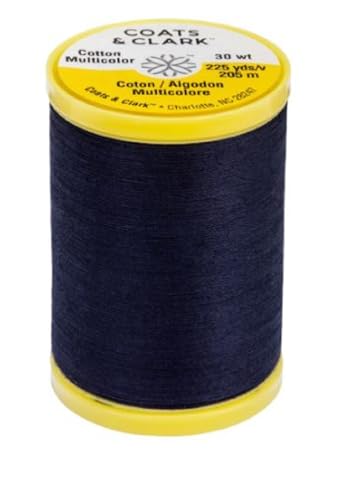 Coats & Clark Cotton All Purpose Sewing Thread 100% Mercerized Cotton 225 Yards Each Spool S970 2 Pack Bundle with 3 Bella's Crafts Needle Threaders (Navy) - color: Navy