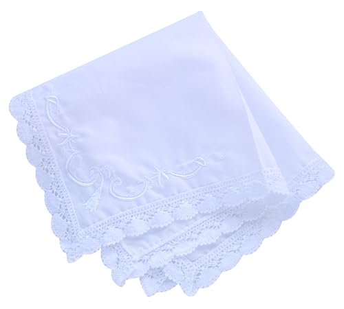 MileyMarla Ladies Embroidery Cotton White Handkerchiefs Lace Wedding Hankies - color: J04-3pcs a