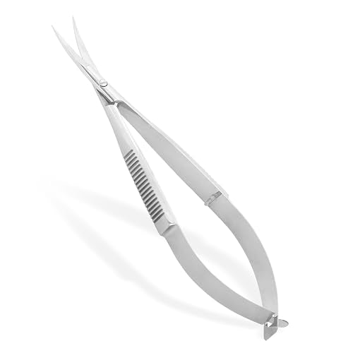 GLORY 4.5 Inch Curved Spring Scissors, Professional Stainless Steel Micro Tip Embroidery Scissors, Sharp Squeeze Snips for Sewing, Applique, Arts & Crafts, Precision Eyebrow (Silver)