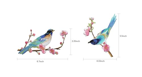 Iron/Sew on Applique Repair Patches, Multicolor Bird on Plum Branch Patch - color: Multicolor Bird on Plum Branch