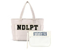 Needlepoint (NDLPT) Tote Bag & Clear Stitching Zipper Pouch Set (Beige) - color: Beige