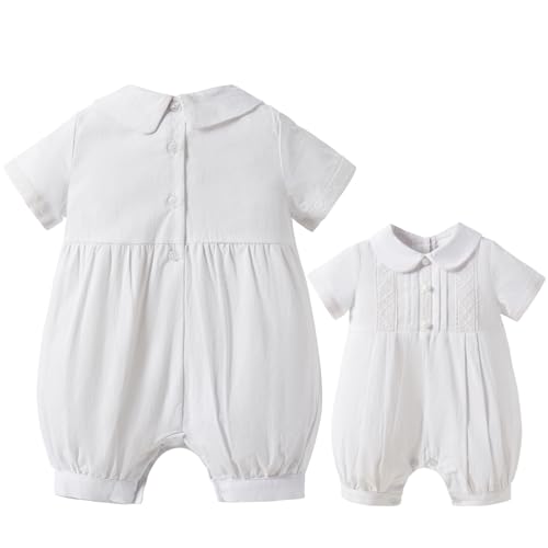 Booulfi Boy Baptism Outfits White Romper Fall Clothes Christening Gifts - color: White-4042, size: 0-3 Months