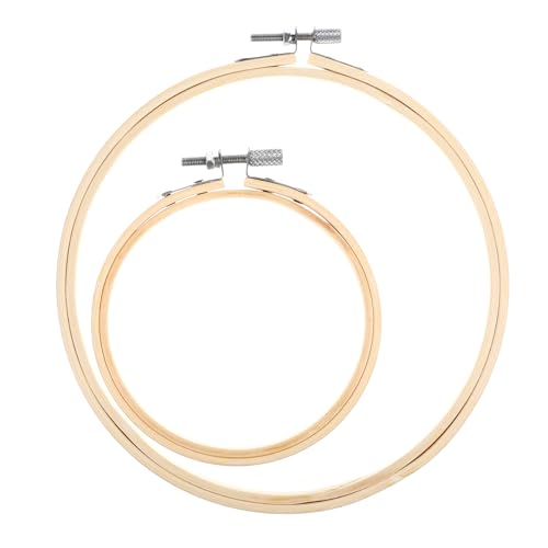 SULIKJHUI 2 Pieces Bamboo Embroidery Hoops Set, 4" and 6" Round Embroidery Hoops, Adjustable Cross Stitch Hoop for Embroideries and Craft Sewing (Natural Wood, 4" & 6Diameter)