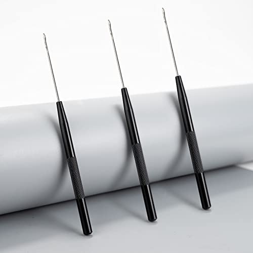 NEWISHTOOL Stainless Steel Hair Extensions Loop Needle Pulling Hook Tool, 3 PCS Micro Needle Threader Wire Pulling Crochet Hook Tools for Silicone MicroLink Beads Rings and Feathers Extensions - color: Black, size: Pulling Hook