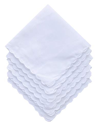 La closure Plain White 100% Cotton Handkerchiefs with Scalloped Edge Hankies - size: 18 PCS
