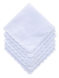 La closure Plain White 100% Cotton Handkerchiefs with Scalloped Edge Hankies - size: 9pcs