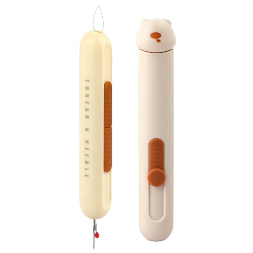 Automatic Needle Threaders Seam Ripper, Upgraded 3 in 1 Sewing Needle Threader Tool, 2Pcs Stretchable Quick Seam Rippers with Needle Storage for Hand Quilling, Embroidery Stitch Removal(Yellow) - color: Yellow