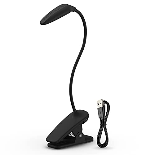 Energizer Rechargeable LED Book Light, Clip On Reading Light with Adjustable Light Modes, USB Charging Cable Included, Pack of 1, Black