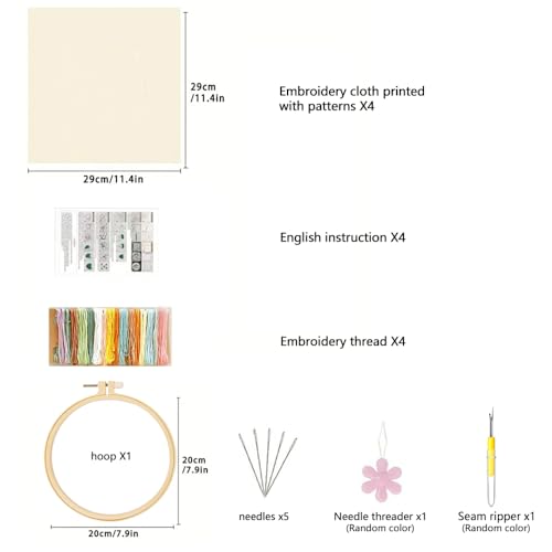 Huacan Embroidery Kits Flower for Adults Beginner 4 Pcs DIY Cross Stitch Stamped Flowers Pattern Stitching Sewing Kit 7.9 x 7.9 Inch - color: Floral 1