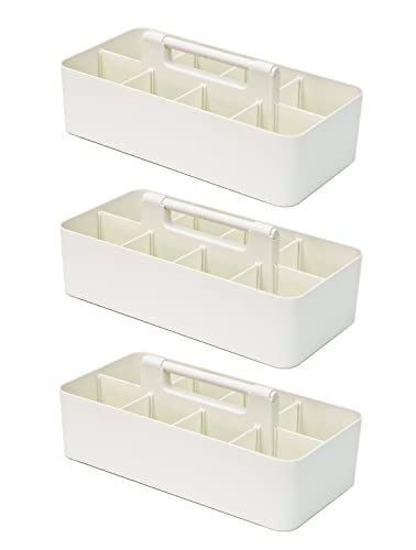 -Large Portable Caddy, DIY Dividers, 8 Compartments, Bathroom Organizer,Portable Basket with Handle Storage Organizer Modern Made in USA (3 PACK, Ivory) - color: Ivory, size: 3 PACK