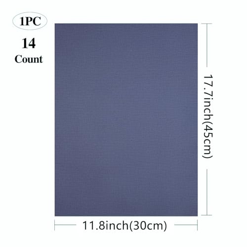 Aida Cloth Cross Stitch Fabric, 14 Count, Big Size(Dark Blue,12 * 18in) - size: 12 * 18in