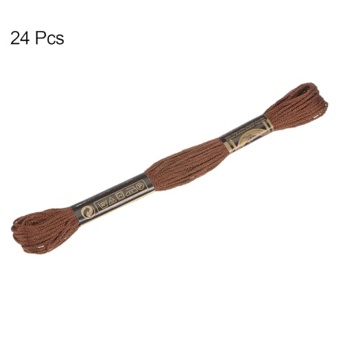HARFINGTON 24 Skeins Embroidery Floss 8m Each Egyptian Long Fiber Cotton Cross Stitch Thread 26S/2x6 for Embroidery Projects Bracelet, Brown - color: Brown